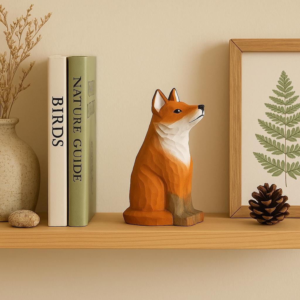 手作りの木製キツネ像 - 素朴なホームデコレーション 誕生日プレゼント