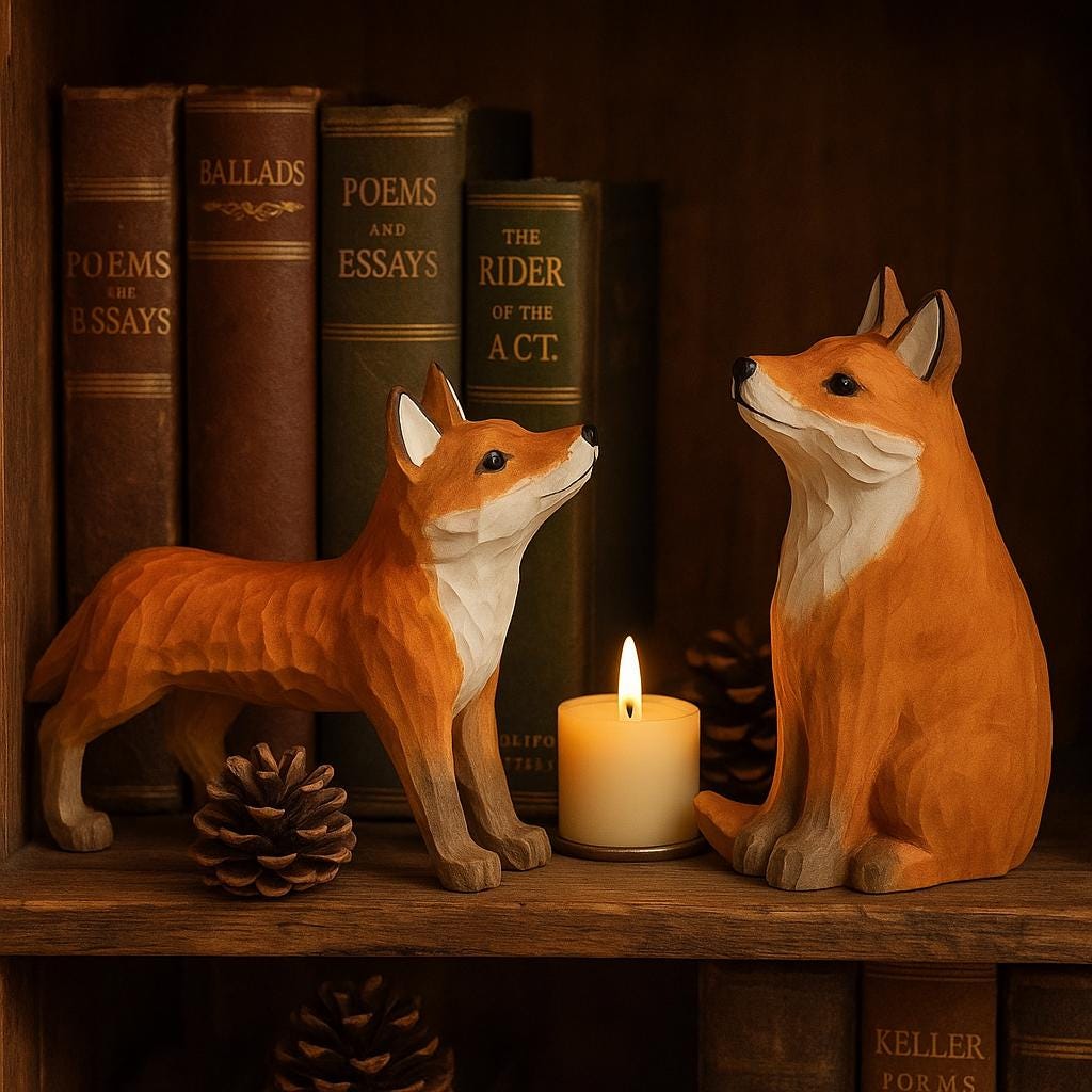 手作りの木製キツネ像 - 素朴なホームデコレーション 誕生日プレゼント