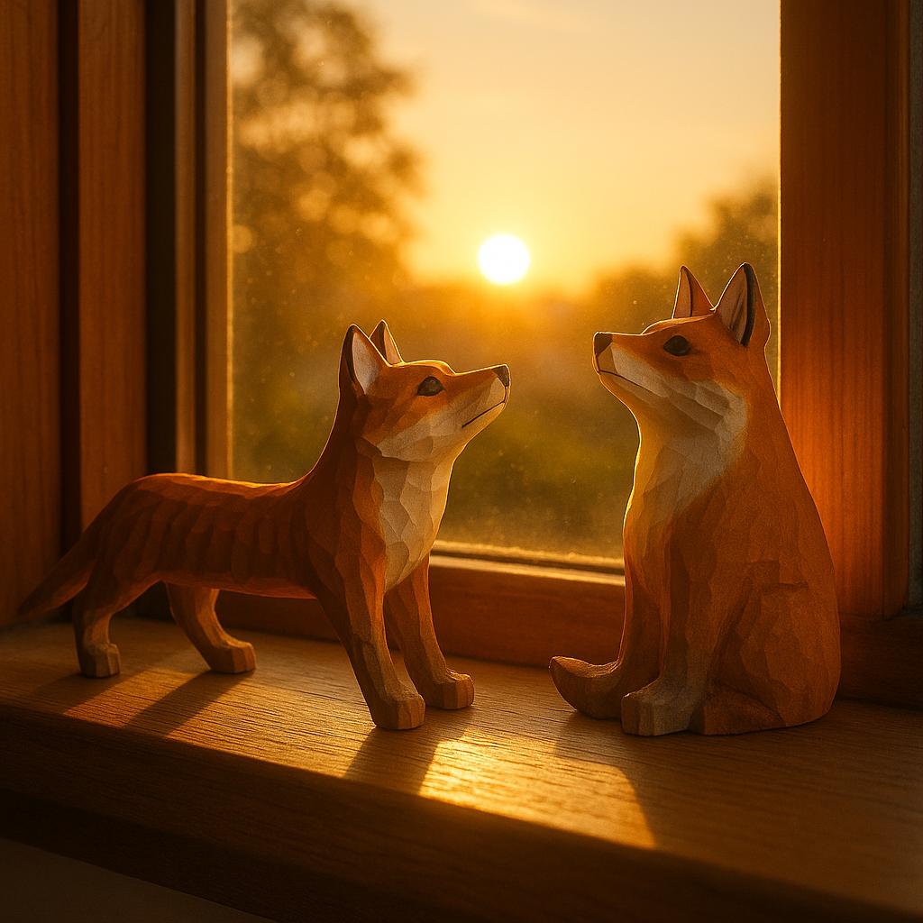 手作りの木製キツネ像 - 素朴なホームデコレーション 誕生日プレゼント