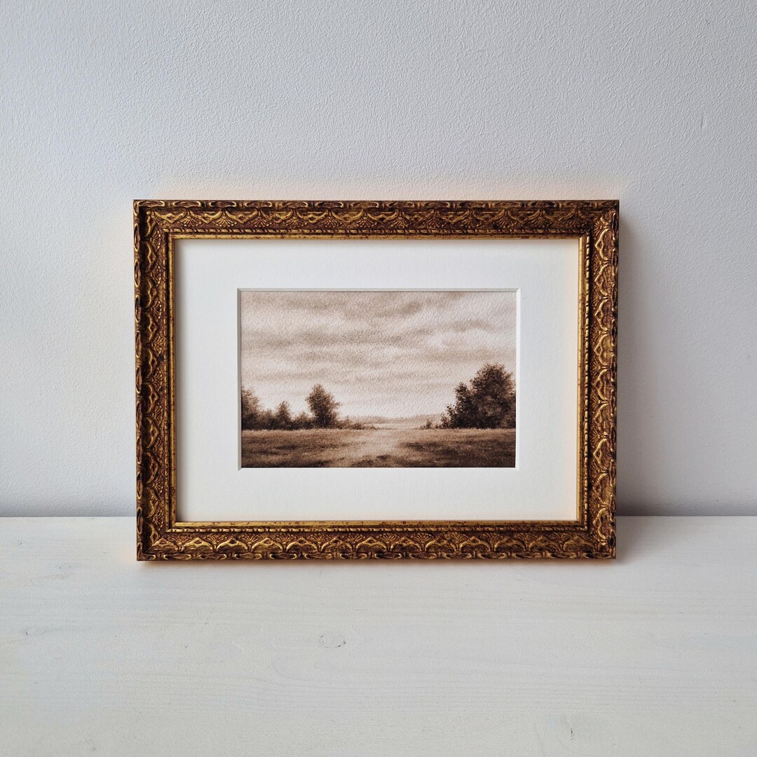 Framed Original Watercolor Landscape Painting: Small Warm Tone Nature ...