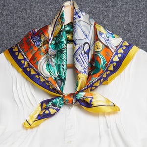 100% Natural Mulberry Silk Square 25.5&quot; x 25.5&quot; Scarf – Colorful Silk Scarf, One Side Print Kitchen & Fruit Design, Luxury Gift for Women