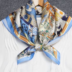 100% Natural Mulberry Silk Square 25.5&quot; x 25.5&quot; Scarf, Colorful Animal Print Square, One Side Print, Luxury Silk Headscarf, Gift for Women
