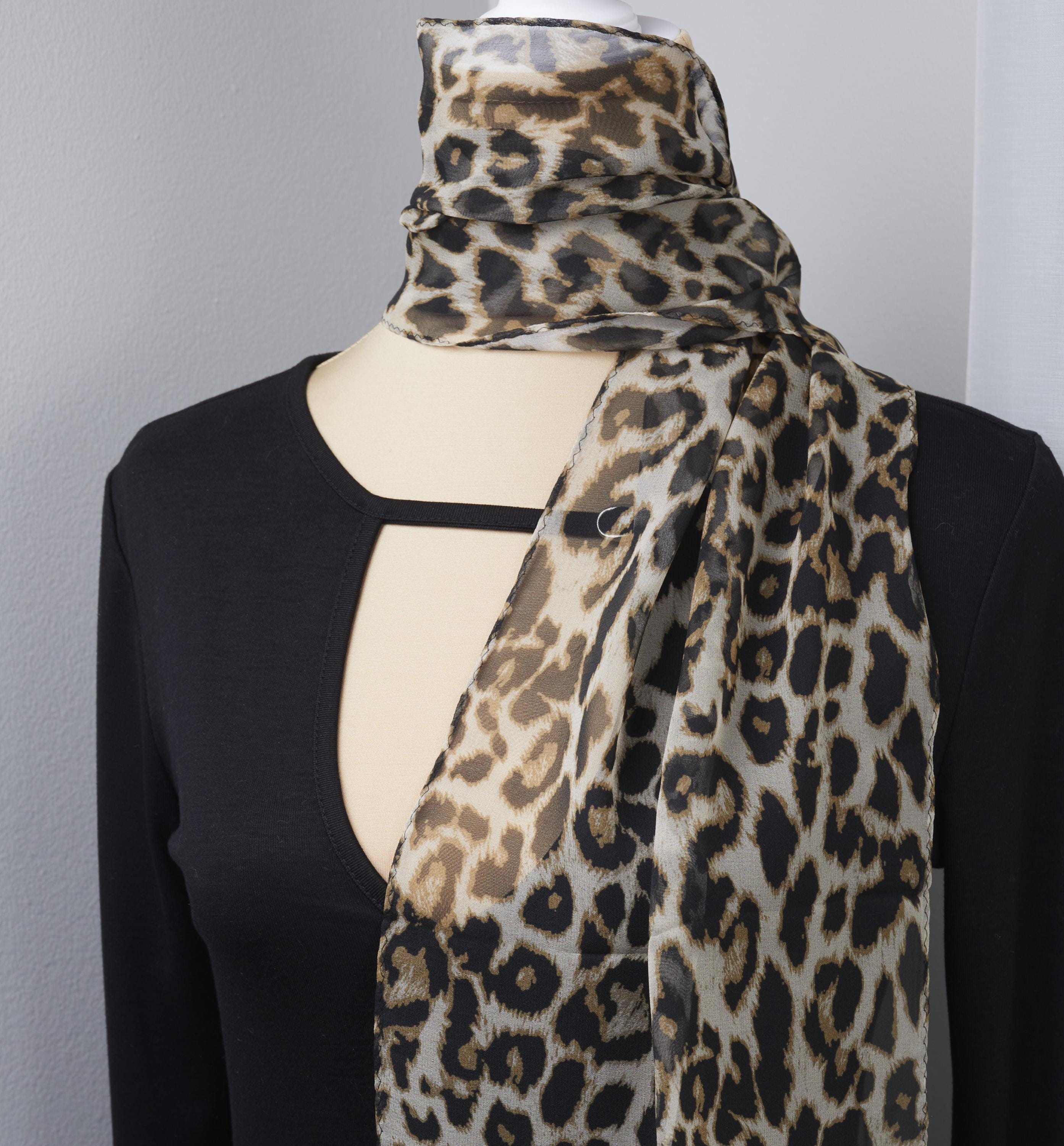100% Natural Mulberry Leopard Print Chiffon Silk Scarf 3pc 