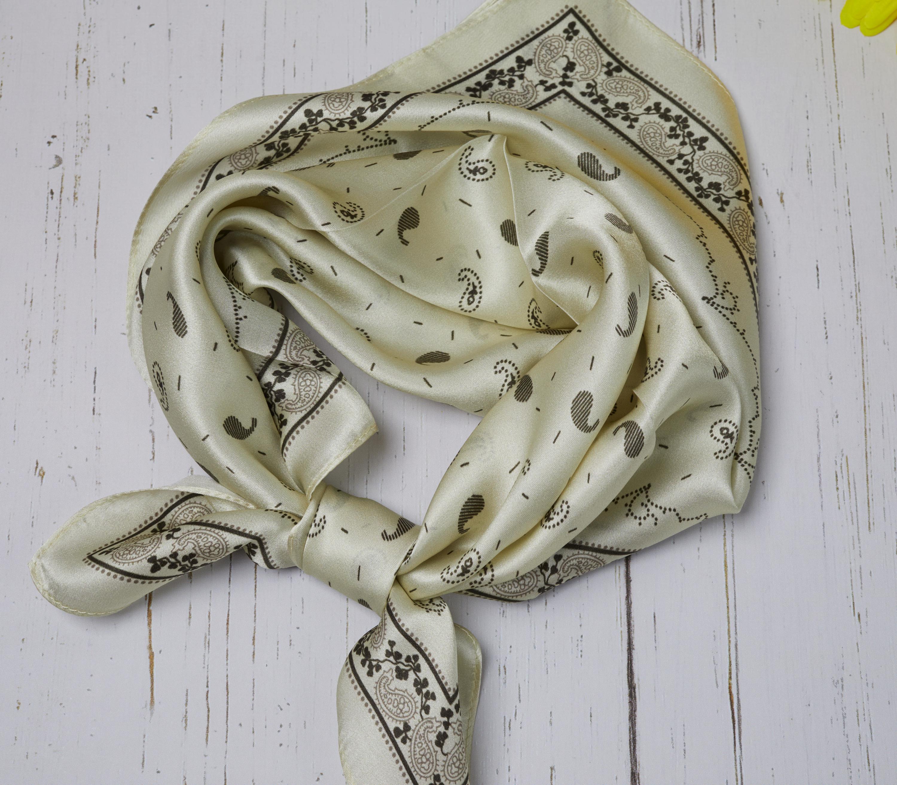 【SURGERY】 faded paisley clover scarf 'ivory' Orthodox Embroidered Scarf. Cream Floral Chiffon Hair Scarf