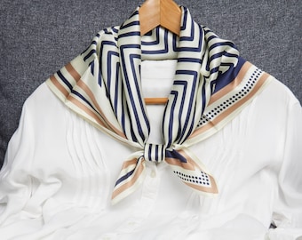 100% naturalny kwadratowy szalik z jedwabiu morwowego 25,5" x 25,5" w zestawie prezentowym 3 szt., luksusowy, jednostronny, geometryczny, kwadratowy szalik, elegancki damski szal na szyję