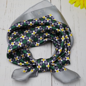 100% Natural Mulberry Silk Scarf – Geometric Pattern Silk Scarf, Modern Square Wrap with Retro Tile Print, Scarf for Women, Luxury Silk Gift
