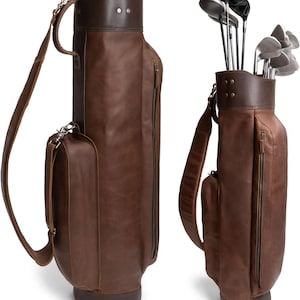 Handmade Full Grain Leather Golf Bag | Vintage Men’s & Women’s Club Carry Bag with Top Divider |Shoulder Strap Luxury Golf Cart Walking Bag
