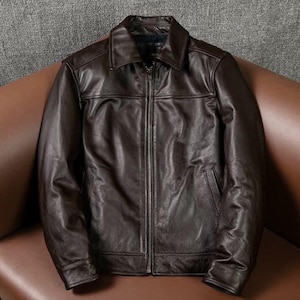 Men’s Genuine Lambskin Leather Jacket | Handmade Real Leather Bomber Coat | Soft Vintage Motorcycle Outerwear | Gift for Him Brown jacket