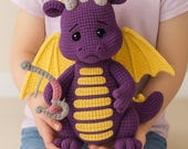 Handmade Amigurumi Dragon Plush,Soft Crochet Dragon Toy with HornsDragon crochet pattern, amigurumi dragon, Dragon crochet toy pattern