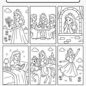 Princess Coloring Pages Bundle - 6 Printable Fairy Tale Princess Sheets for Kids - Instant Download Coloring Book -Cute Princess Digital Art
