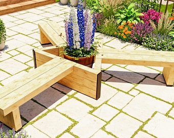 Outdoor Bench with Planter Box Plans: DIY Garden Seating, Woodworking Furniture (PDF Download)