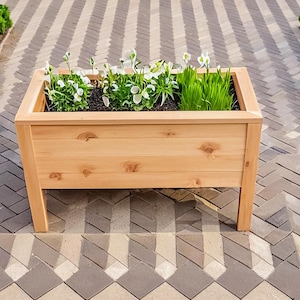 Step-by-step DIY raised planter box woodworking plans: build a sturdy, beautiful cedar garden bed (H 39.5" W 61", D 29") for patio, balcony, or backyard. Includes easy-to-follow PDF guide with detailed drawings, cut list, materials list (3x 2x4x8', 9x 1x6x6' cedar), and color-coded assembly instructions—perfect for growing vegetables, herbs, or flowers. Beginner-friendly, cost-effective, and designed to save 50% vs. store-bought planters. Instant download after purchase.