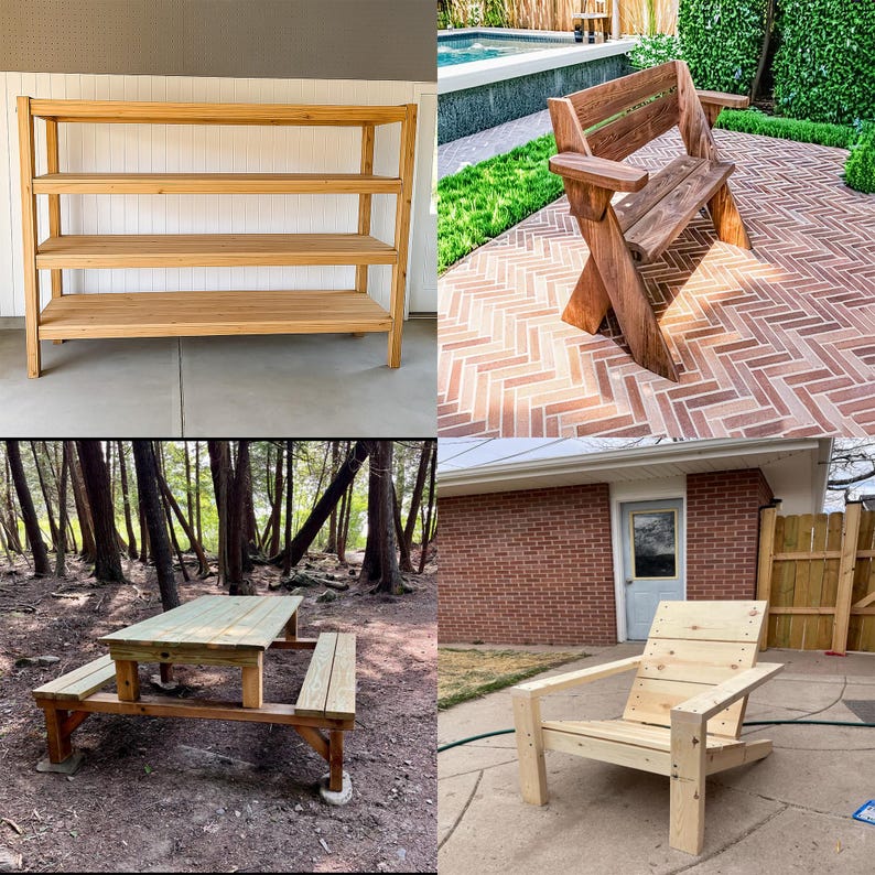 DIY woodworking plans bundle with 12 detailed blueprints for indoor and outdoor garden furniture projects including benches, planter boxes, picnic tables, patio sets, and storage shelves. Step-by-step guides ideal for beginners and experienced woodworkers. Affordable plans to build custom garden furniture and home décor. Perfect for DIY enthusiasts seeking versatile, budget-friendly woodworking project ideas and designs.