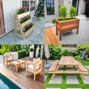 DIY woodworking plans bundle with 12 detailed blueprints for indoor and outdoor garden furniture projects including benches, planter boxes, picnic tables, patio sets, and storage shelves. Step-by-step guides ideal for beginners and experienced woodworkers. Affordable plans to build custom garden furniture and home décor. Perfect for DIY enthusiasts seeking versatile, budget-friendly woodworking project ideas and designs.