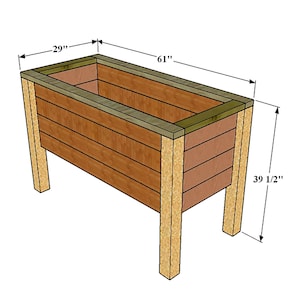Step-by-step DIY raised planter box woodworking plans: build a sturdy, beautiful cedar garden bed (H 39.5" W 61", D 29") for patio, balcony, or backyard. Includes easy-to-follow PDF guide with detailed drawings, cut list, materials list (3x 2x4x8', 9x 1x6x6' cedar), and color-coded assembly instructions—perfect for growing vegetables, herbs, or flowers. Beginner-friendly, cost-effective, and designed to save 50% vs. store-bought planters. Instant download after purchase.
