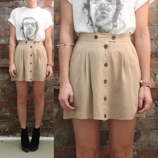 High Waisted Mini Skirt with Button Down Front - Small