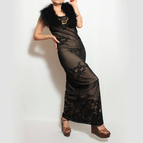 Black Lace Maxi Dress - Small Medium