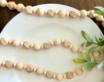 Geometric Wood Bead Garland: Farmhouse Christmas Tree Decor