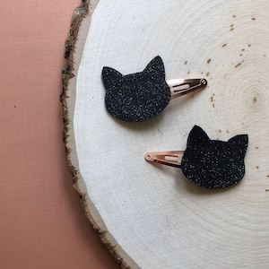 Black Cat glitter hair snap clips -  set of 2