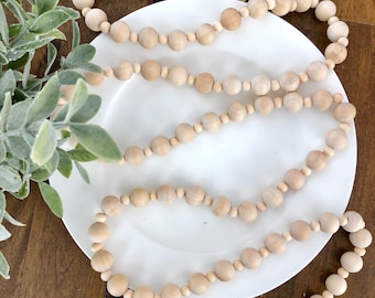 Long wood bead garland/Christmas Garland/Tree Garland/Holiday Garland/Farmhouse Garland/Modern Garland/Boho Garland/Scandanavian Garland