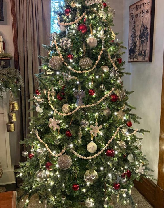 Gold Wood Bead Garland Christmas Tree Garland, Neutral Holiday