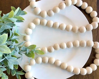 Jumbo Wood Bead Garland: Farmhouse Christmas, Boho Decor