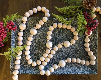 Wood bead garland, Christmas tree Garland, Holiday Garland, modern farmhouse, Modern Garland, Boho, Scandinavian, classic timeless holiday