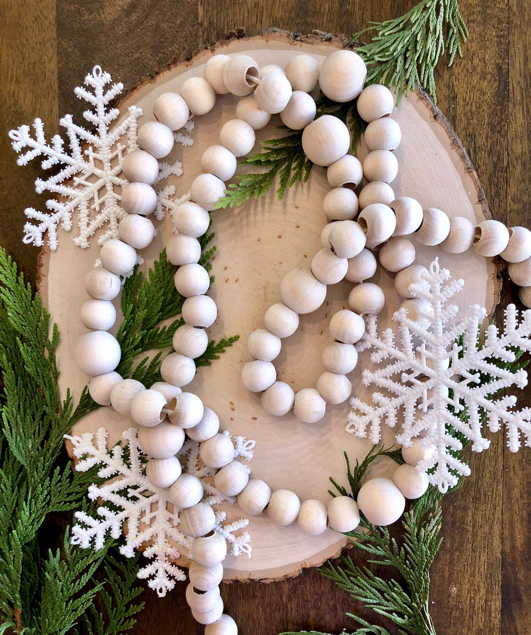 Wood Beads Decor White & Red Beads Pendant Wood Bead Garland For Christmas  Tree Table Wall