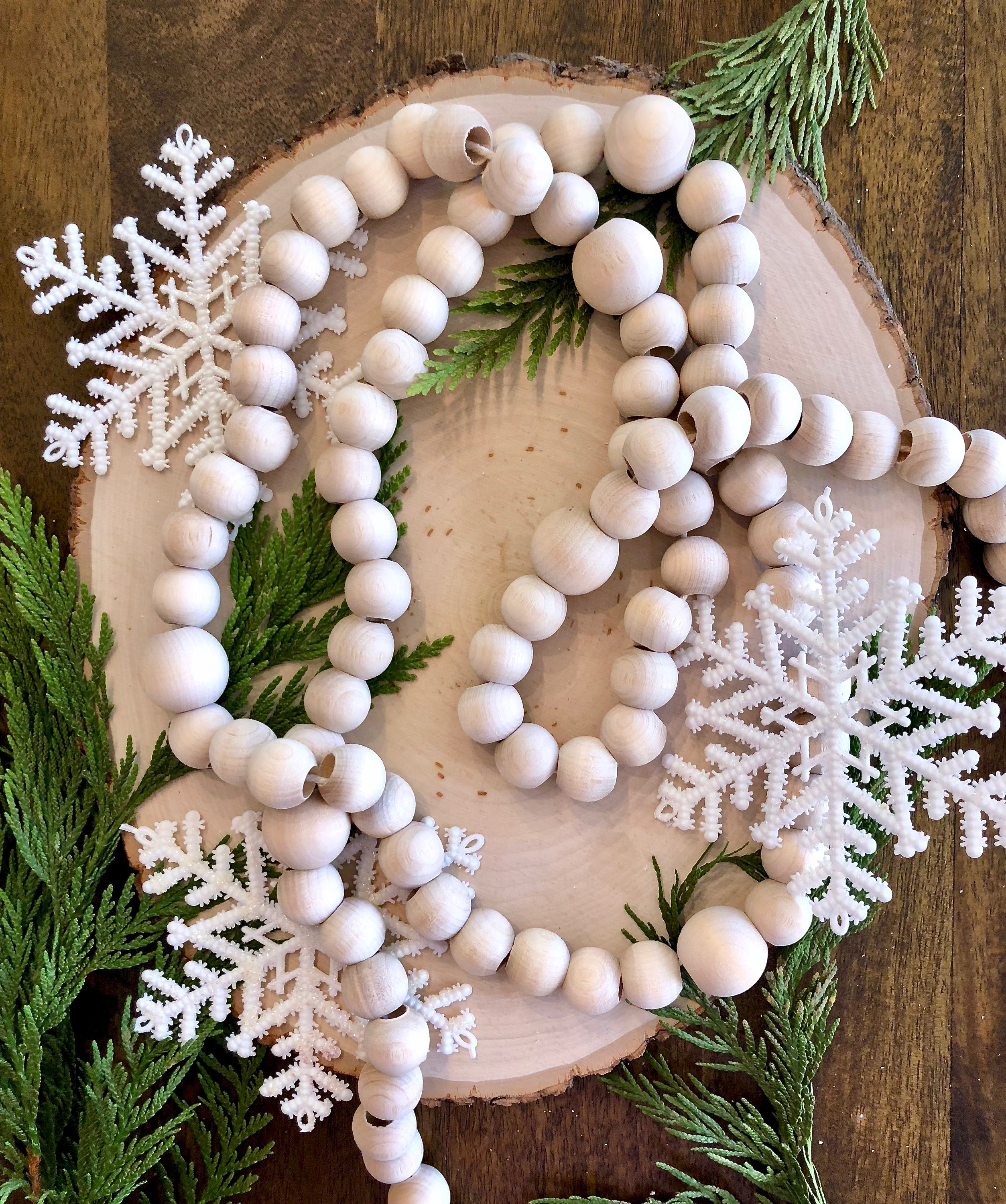 Wood Bead Garland for Christmas Tree, Banister, Mantel, Scandinavian Beads,  Farmhouse Wood Bead Garland, Layering Decor 