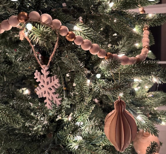 Gold Wood Bead Garland Christmas Tree Garland, Neutral Holiday