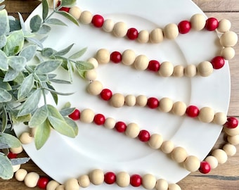 Guirnalda de cuentas de madera roja, decoración de San Valentín, guirnalda para árbol de Navidad, arándano, neutra, moderna, guirnalda larga de cuentas para árbol de Navidad.