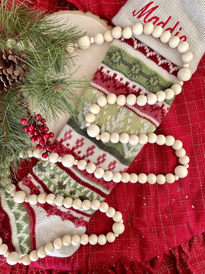 Wood Bead Garland Christmas Tree Garland Holiday Garland Etsy