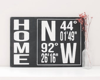Custom Home Coordinates Wood Sign: Personalized Wall Art