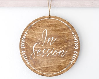 Hand Painted In Session/Welcome Wood Sign, Double Sided Business Signage