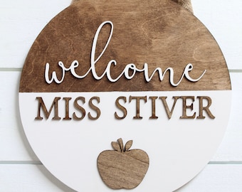 Personalized Teacher Door Sign, Classroom Decor, Laser Cut Wood