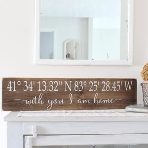 Coordinates Sign, Stained Wood Sign, Rustic Home Wall Decor, Housewarming, Custom Sign, Address Sign, Wood Wall Art