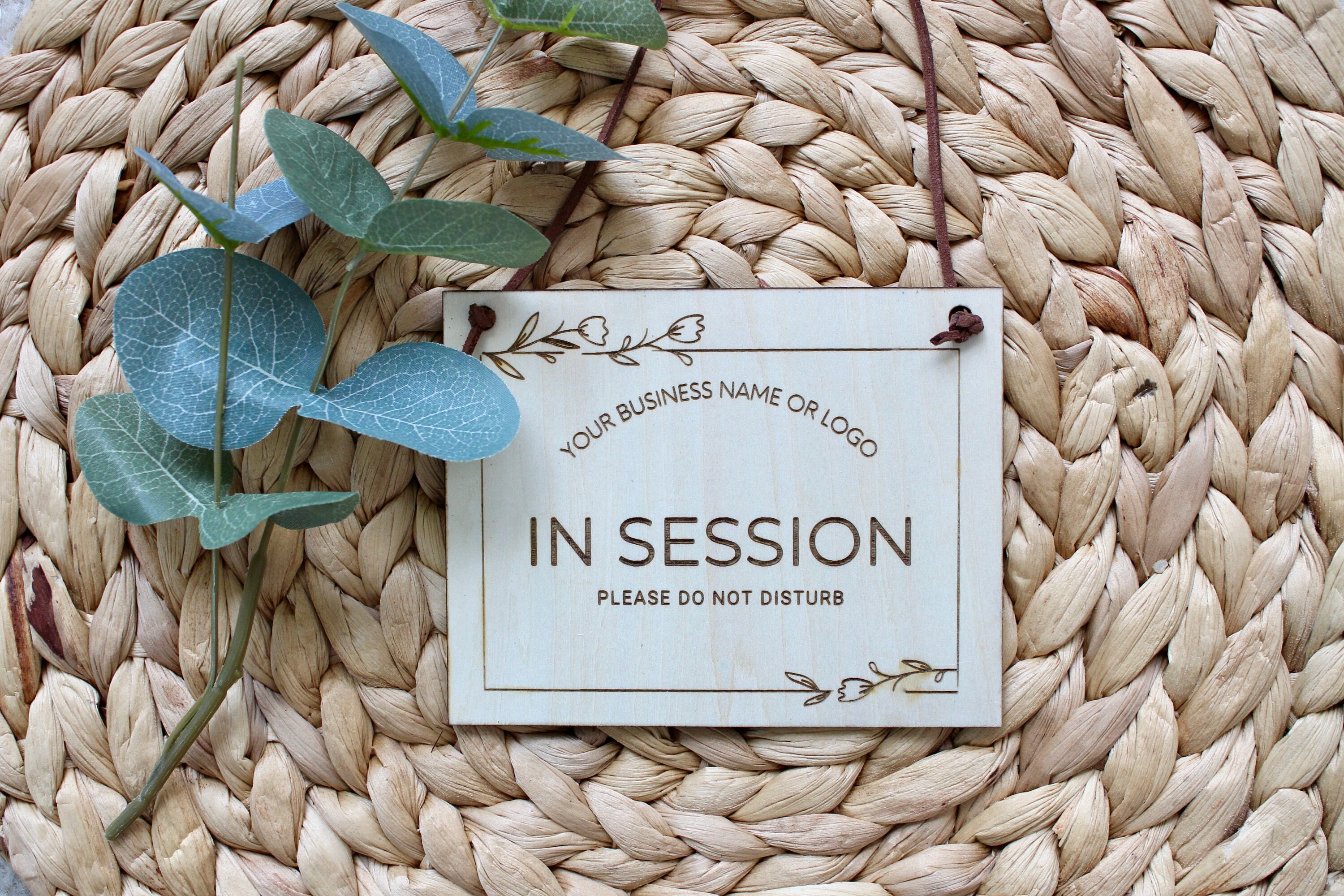 In Session Sign, Welcome Sign, Custom Business Logo Sign, Laser Engraved Wood Door Sign