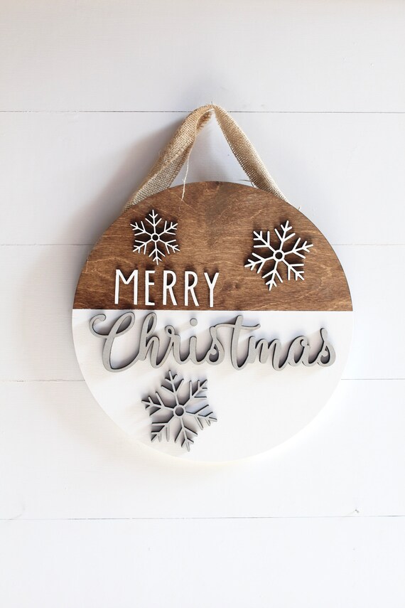 Laser Cut Christmas Door Sign, Provincial Stain, Burlap Hanger