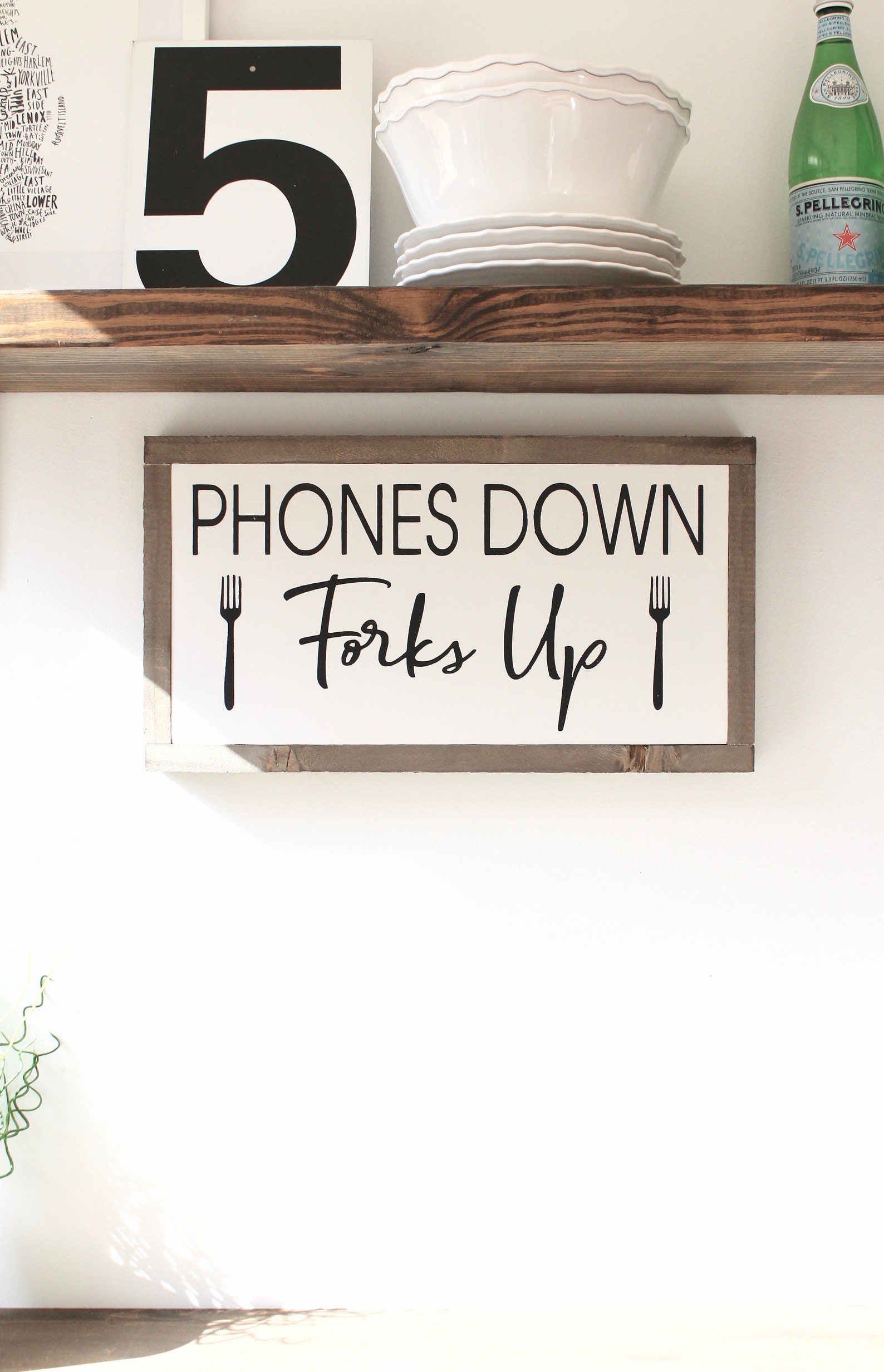 Phones Down Forks up Framed Wood Sign Kitchen Sign Phone Etsy