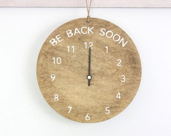 Modern Be Back Soon Clock Sign, Will Return Soon Sign, Round Store Hour Sign,  Store Sign, Boutique Sign, Business Sign, Wood Sign