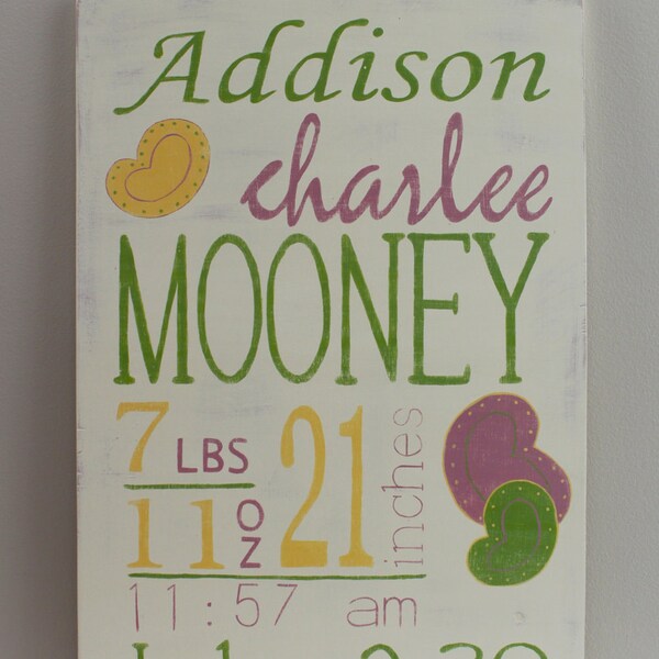 Personalized Birth Stats Sign, Wall Art, Sign, Wood Sign, Vintage Style, Baby Birth Stats, Nursery Art
