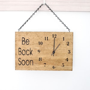 Business Sign, Be Back Soon Clock Sign, Store Hour Sign, Custom Sign, Store Sign, Boutique Sign, Hanging Business Sign, Wood Sign