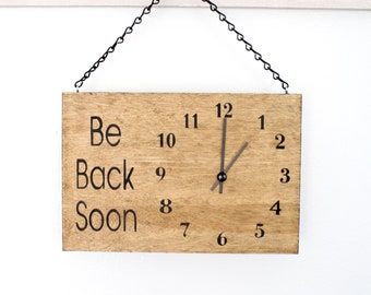 Business Sign, Be Back Soon Clock Sign, Store Hour Sign, Custom Sign, Store Sign, Boutique Sign, Hanging Business Sign, Wood Sign