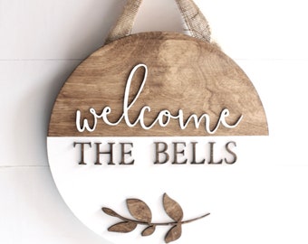 Custom Family Name Wood Welcome Sign, Laser Cut Door Decor