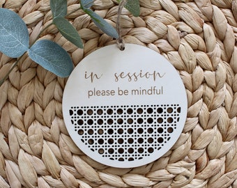 In Session Rattan Pattern Laser Engraved Wood Sign