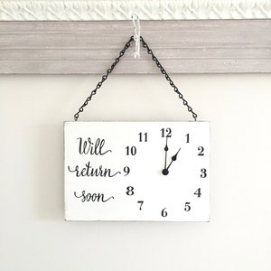 Will Return Clock Sign, Store Hour Sign, Custom Sign, Store Sign, Boutique Sign, Hanging Business Sign, Wood Sign, Wood Business Sign