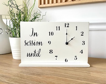 In Session Clock Sign, Adjustable Time, Wood Store Sign