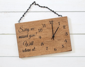 Will Return Clock Sign, Store Hour Sign, Custom Sign, Store Sign, Boutique Sign, Hanging Business Sign, Wood Sign