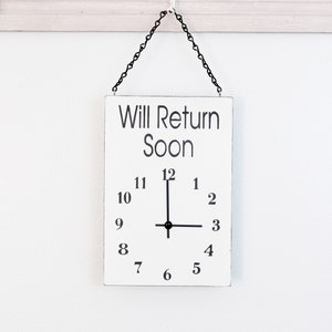 Will Return Clock Sign, Store Hour Sign, Business Sign, Custom Sign, Store Sign, Boutique Sign, Hanging Business Sign, Wood Sign