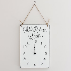 Business Sign, Will Return Clock Sign, Store Hour Sign, Custom Sign, Shop Sign, Boutique Sign, Hanging Business Sign, Wood Sign